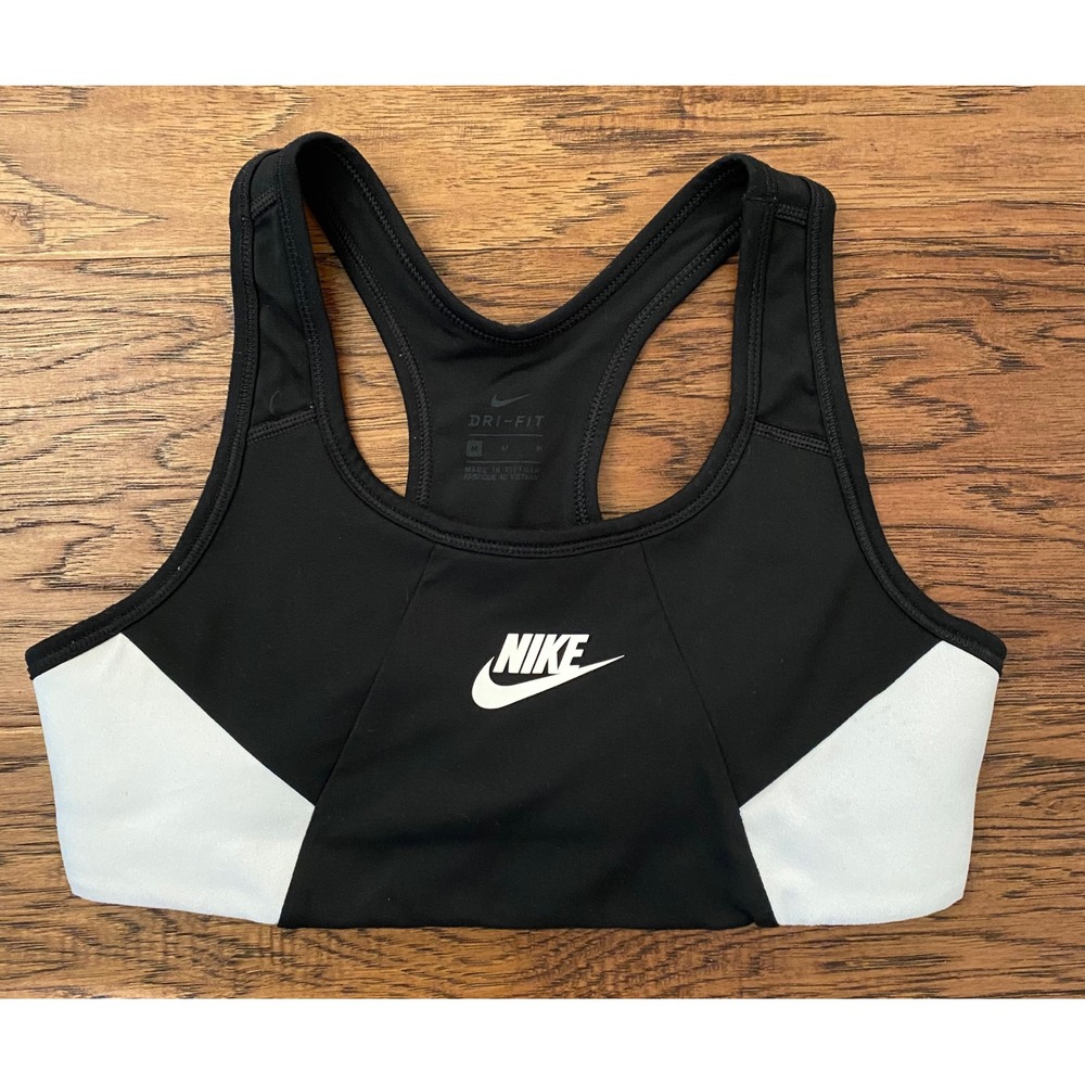 Nike‎ Dri-FIT Sports Bra Womens Medium Black White Colorblock Racerback Athletic